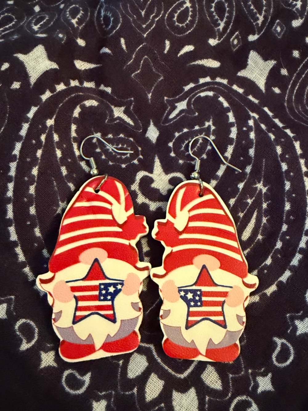 Patriotic Red Gnome Leather Earrings - Cute Fourth of July Accessory